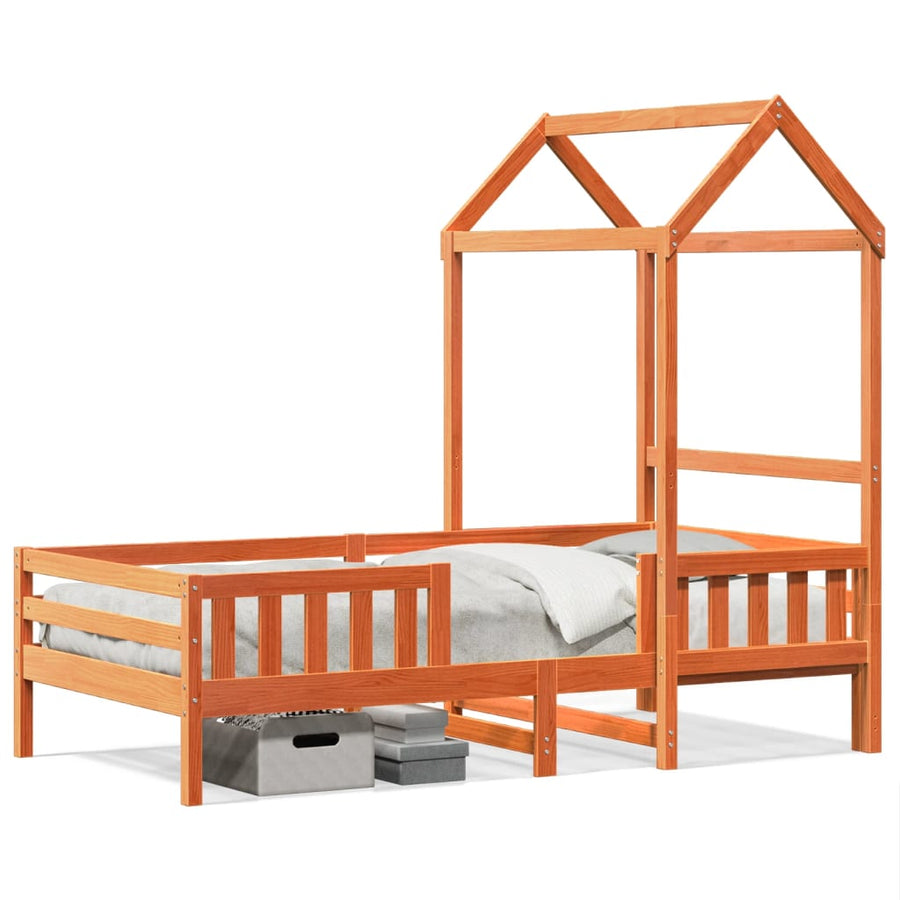 Bedframe met huisje massief grenenhout wasbruin 80x200 cm