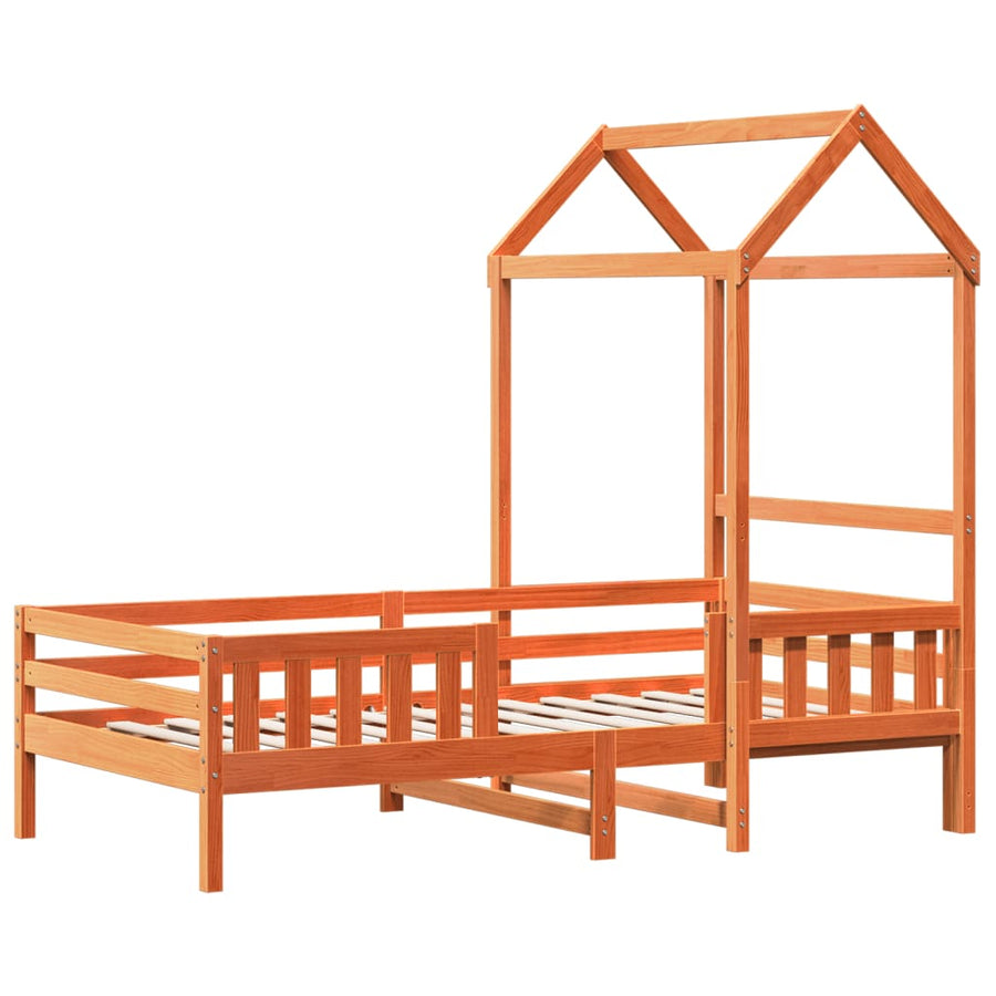Bedframe met huisje massief grenenhout wasbruin 90x190 cm