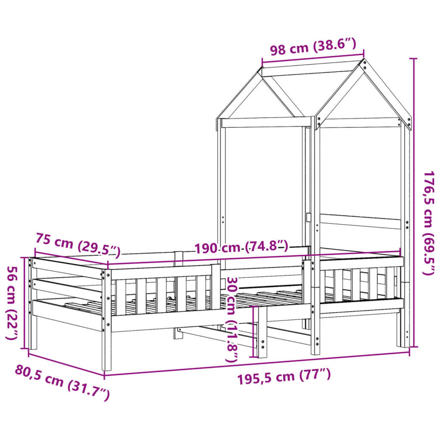 Bedframe met huisje massief grenenhout wasbruin 75x190 cm