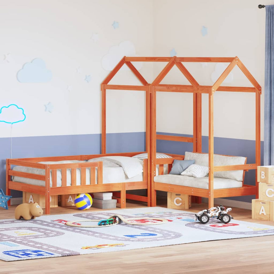 Kinderbed met huisje massief grenenhout wasbruin 90x200 cm