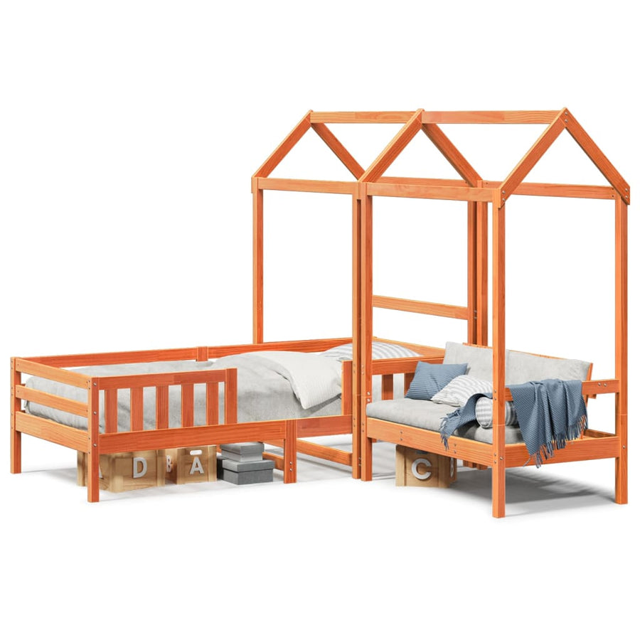 Kinderbed met huisje massief grenenhout wasbruin 90x200 cm