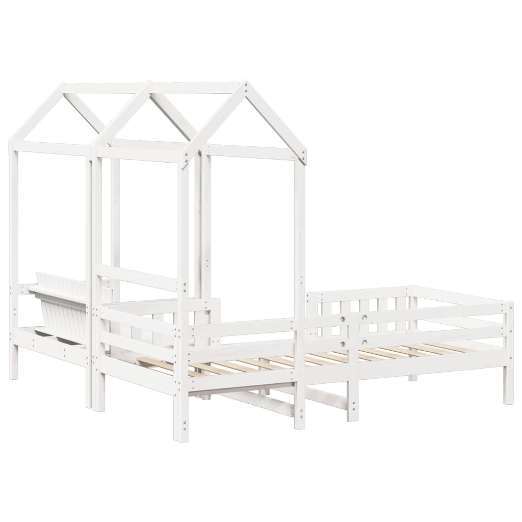 Kinderbed met huisje en bankje massief grenenhout wit 80x200 cm