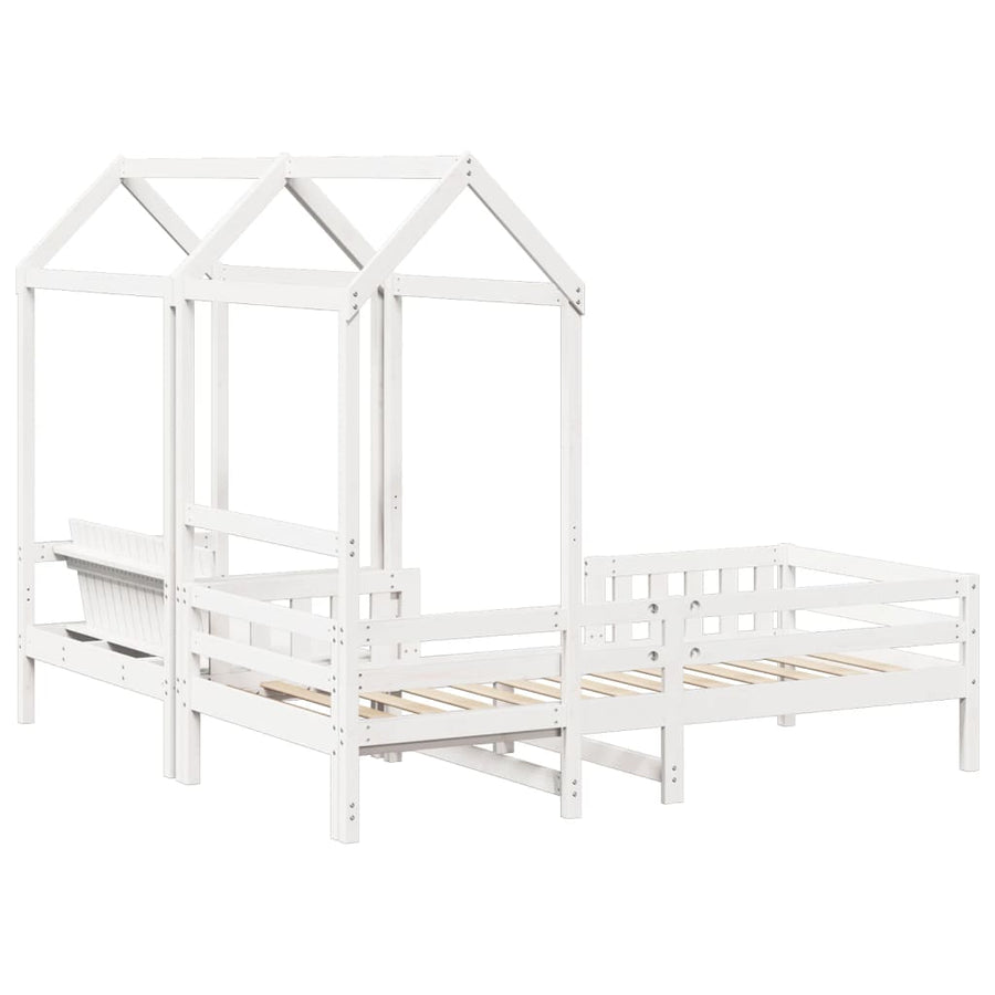 Kinderbed met huisje en bankje massief grenenhout wit 80x200 cm