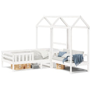 Kinderbed huisje bankje massief grenenhout wit 80x200 cm