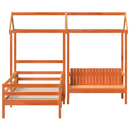 Kinderbed met huisje massief grenenhout wasbruin 80x200 cm