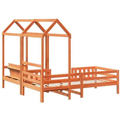 Kinderbed met huisje massief grenenhout wasbruin 80x200 cm