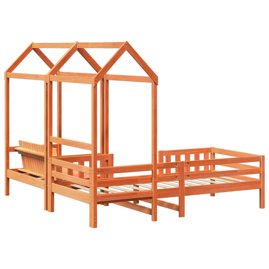 Kinderbed met huisje massief grenenhout wasbruin 80x200 cm