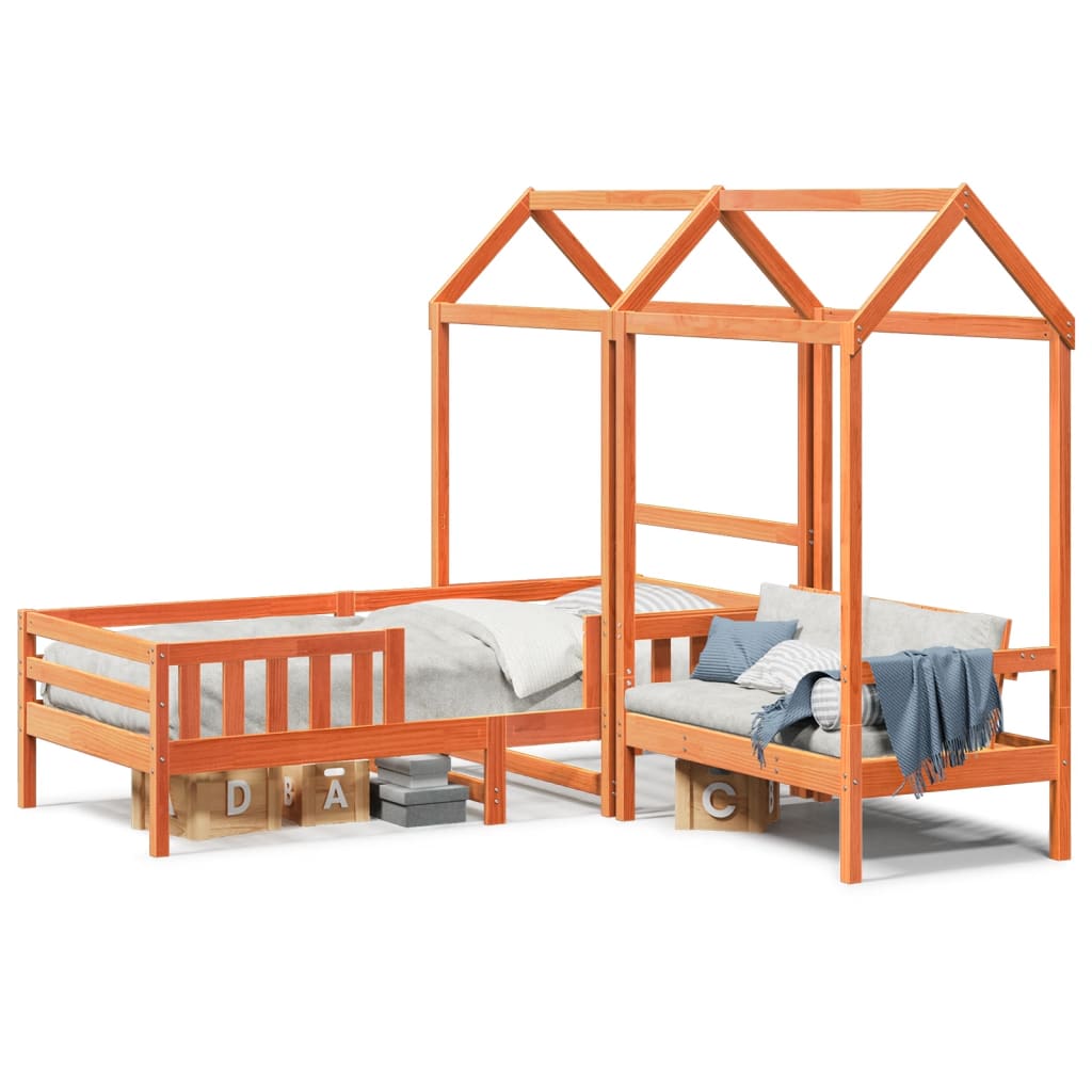 Kinderbed met huisje massief grenenhout wasbruin 80x200 cm