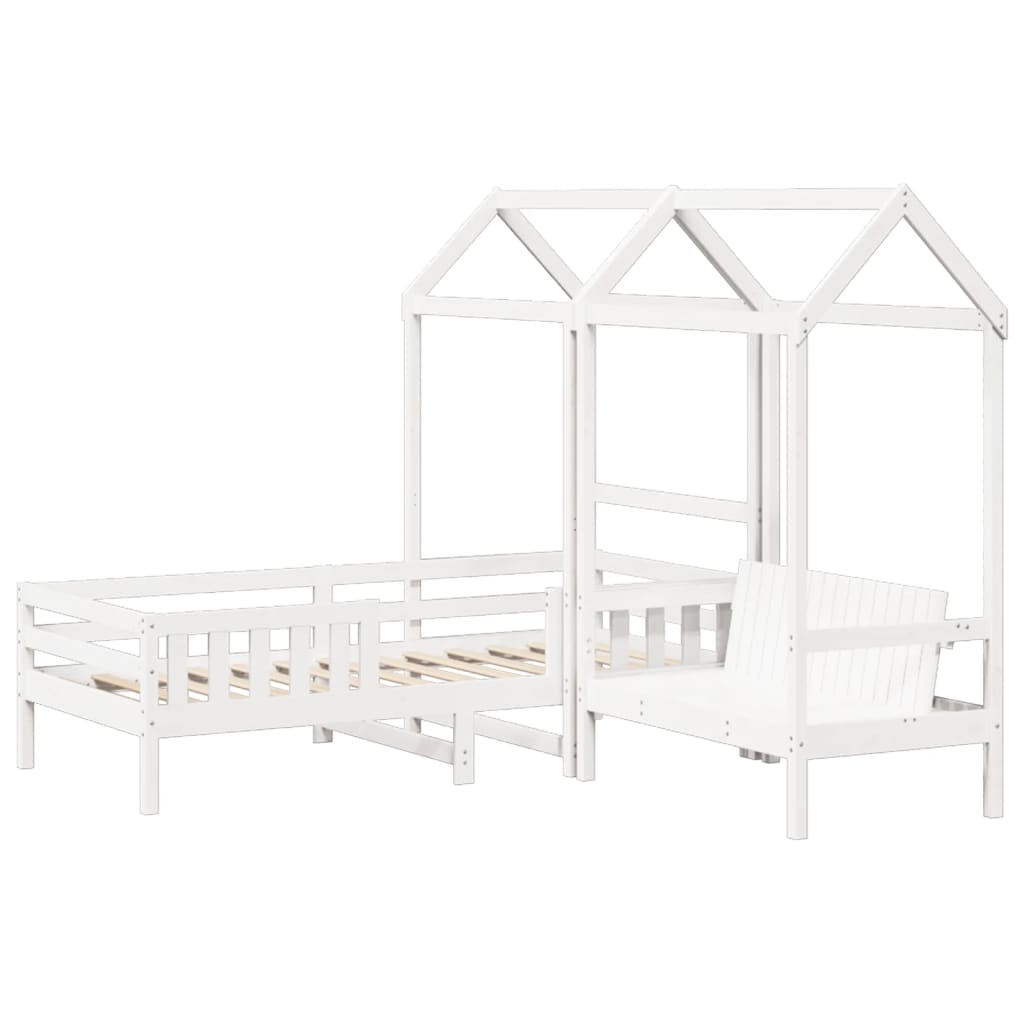 Kinderbed met dak massief grenenhout wit 90x190 cm