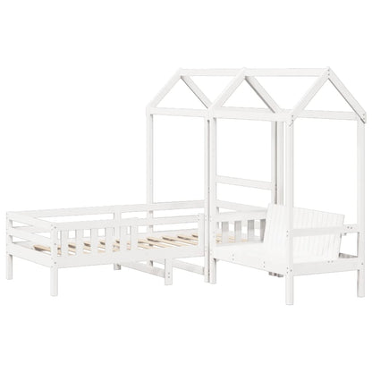 Kinderbed met dak massief grenenhout wit 90x190 cm