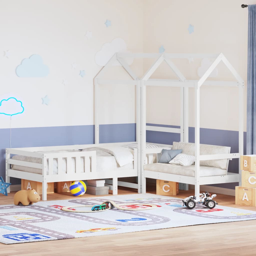 Kinderbed met dak massief grenenhout wit 90x190 cm