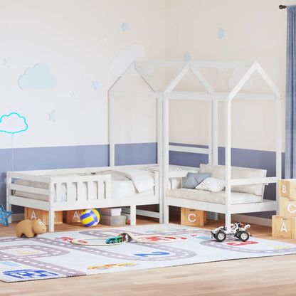 Kinderbed met dak massief grenenhout wit 90x190 cm