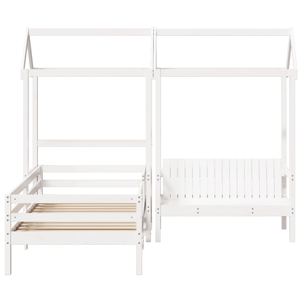 Kinderbed met dak massief grenenhout wit 90x190 cm