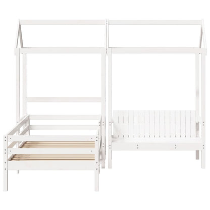 Kinderbed met dak massief grenenhout wit 90x190 cm