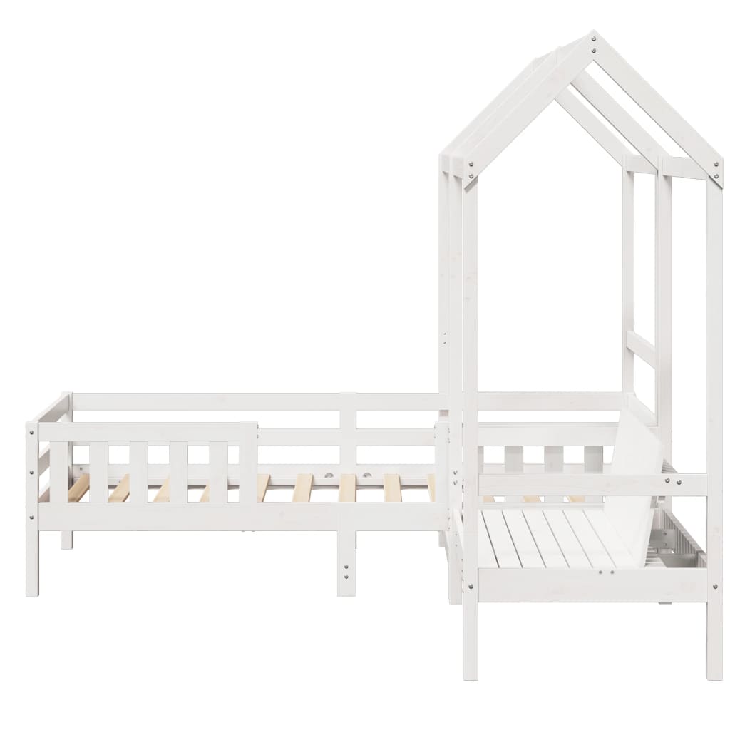 Kinderbed met dak massief grenenhout wit 90x190 cm