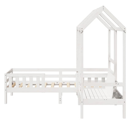 Kinderbed met dak massief grenenhout wit 90x190 cm