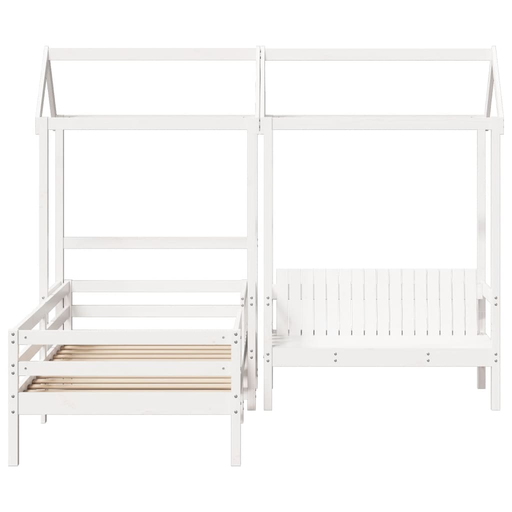 Kinderbed met dak massief grenenhout wit 75x190 cm