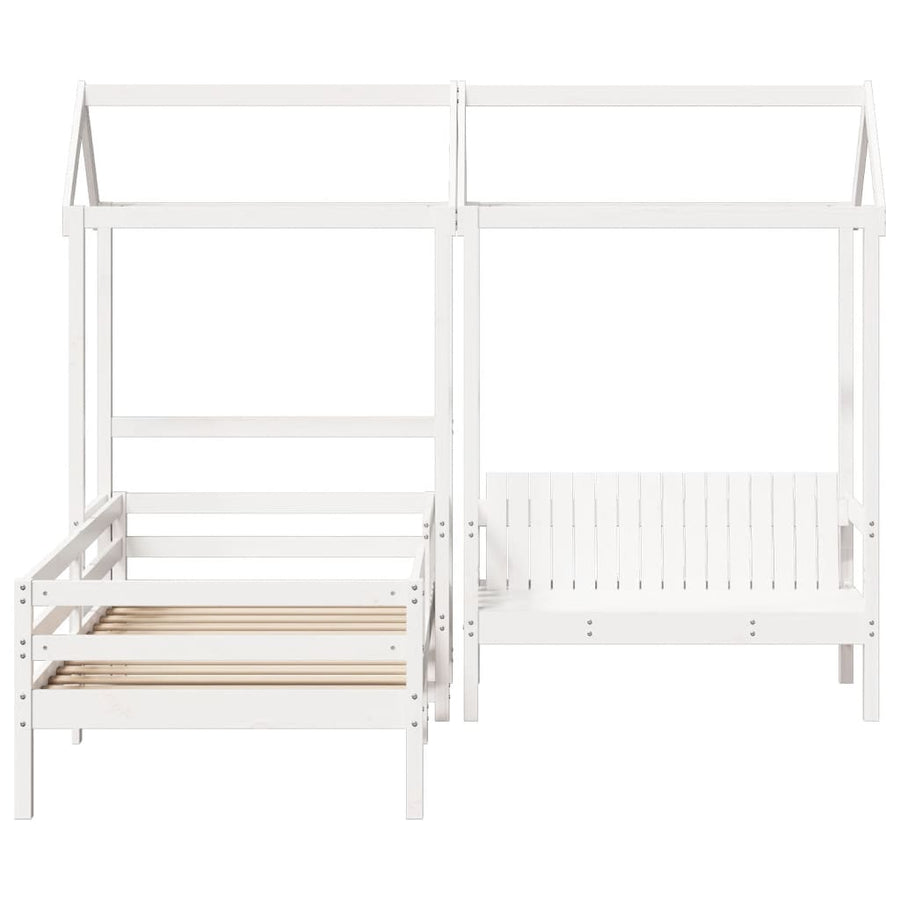 Kinderbed met dak massief grenenhout wit 75x190 cm