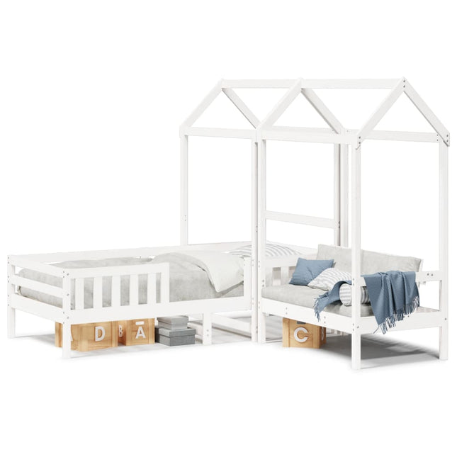 Kinderbed met dak massief grenenhout wit 75x190 cm