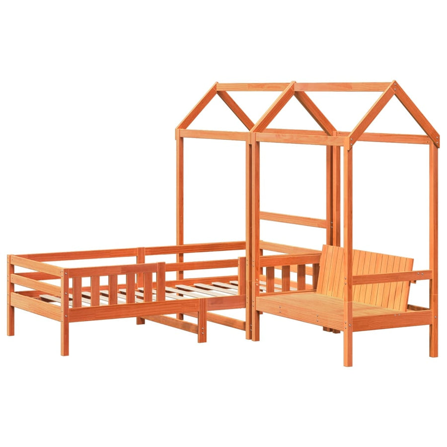 Kinderbed met dak massief grenenhout wasbruin 75x190 cm