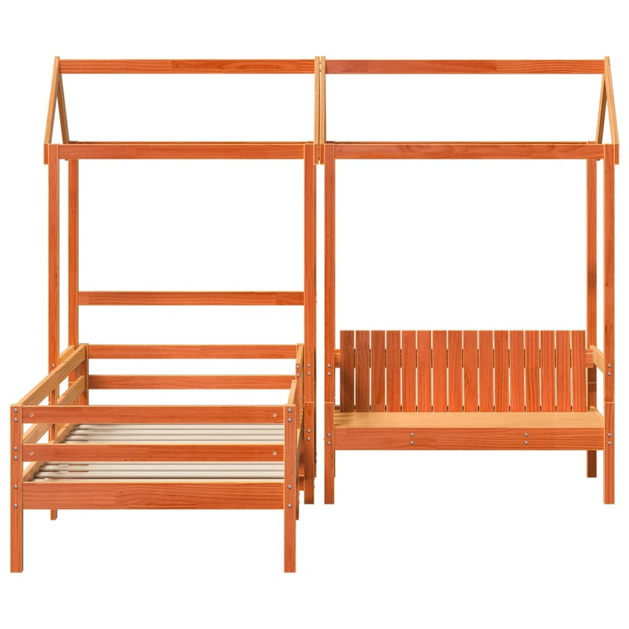 Kinderbed met dak massief grenenhout wasbruin 75x190 cm