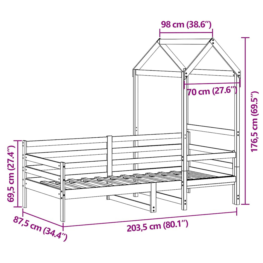 Slaapbank met bedhuis 80x200 cm massief grenenhout wit
