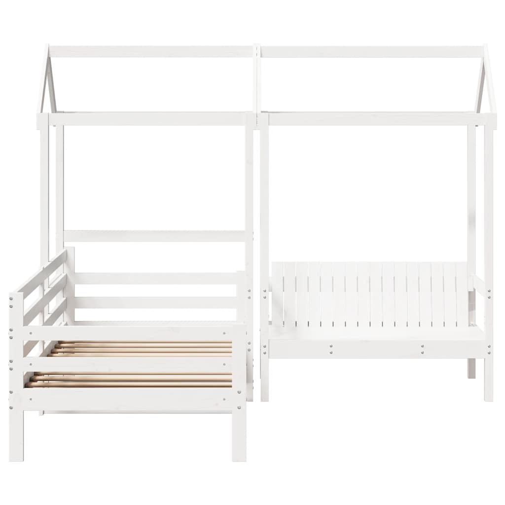 Kinderbed met huisje en bankje massief grenenhout wit 80x200 cm