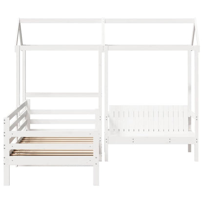 Kinderbed met huisje en bankje massief grenenhout wit 80x200 cm