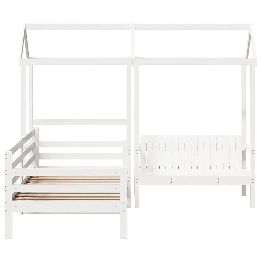 Kinderbed met huisje en bankje massief grenenhout wit 80x200 cm