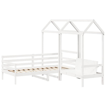 Kinderbed met huisje en bankje massief grenenhout wit 80x200 cm