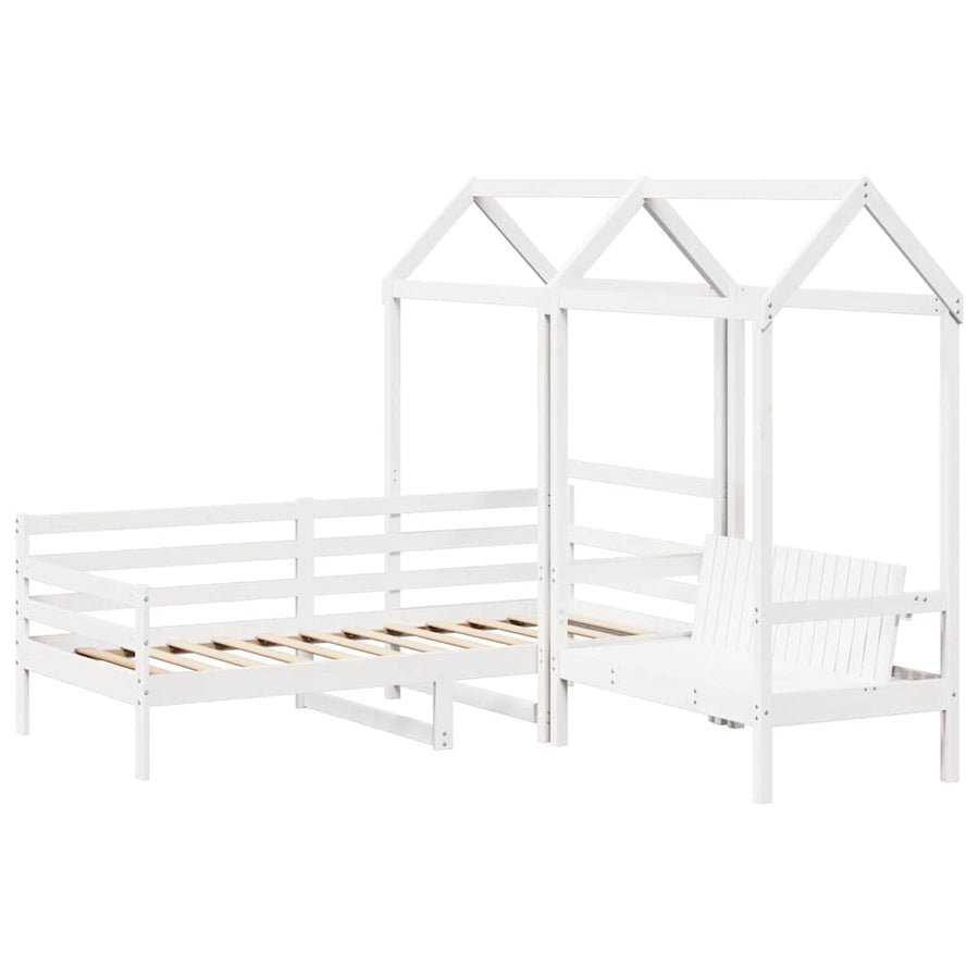 Kinderbed met huisje en bankje massief grenenhout wit 80x200 cm
