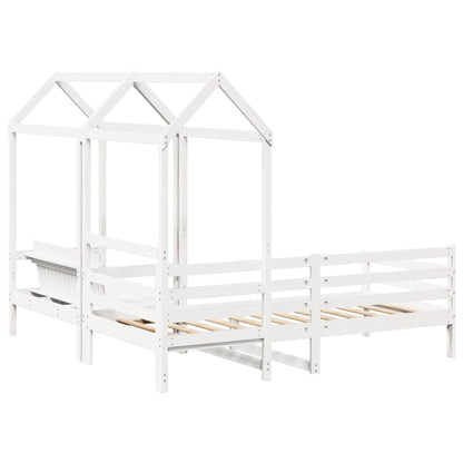 Kinderbed met huisje en bankje massief grenenhout wit 80x200 cm