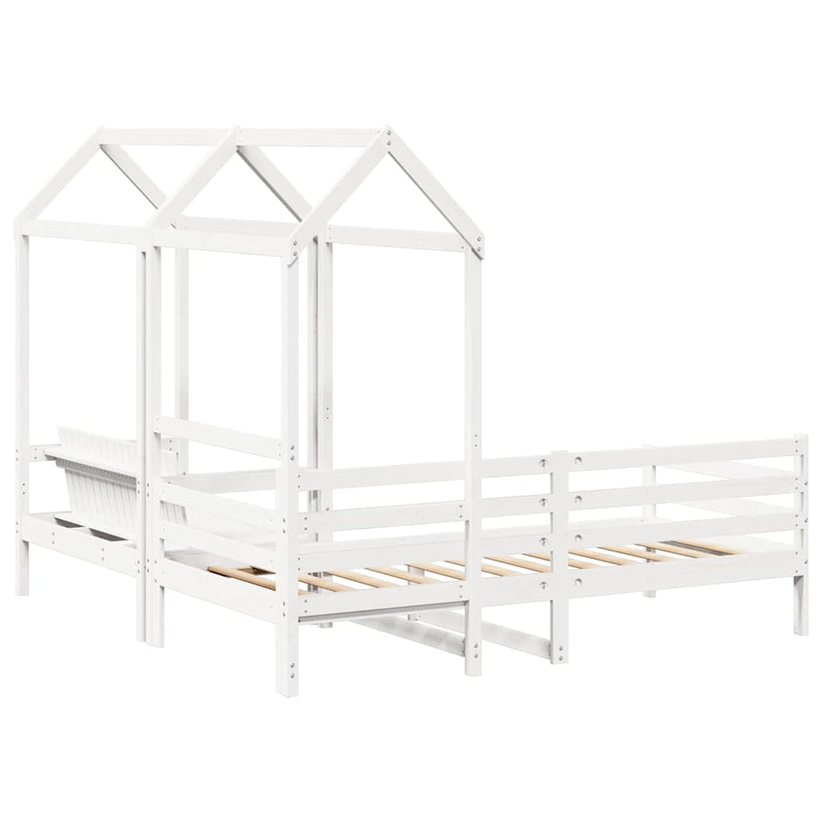 Kinderbed met huisje en bankje massief grenenhout wit 80x200 cm