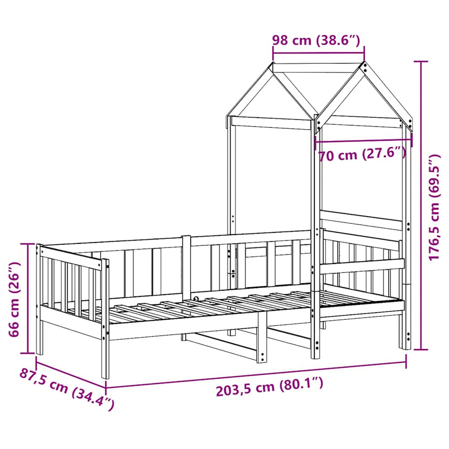 Slaapbank Met Bedhuis Massief Grenenhout 80 x 200 cm Wit
