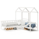 Kinderbed huisje bankje massief grenenhout wit 80x200 cm