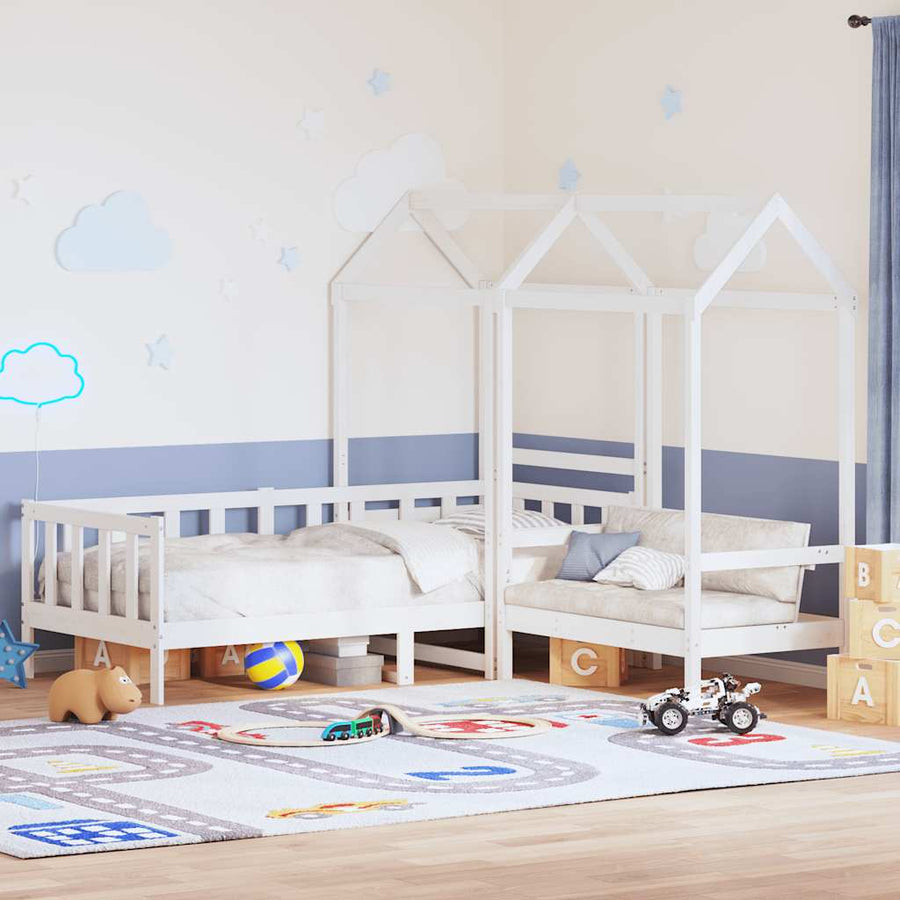 Kinderbed Met Huisje En Bankje Massief Grenenhout 80 x 200 cm Wit