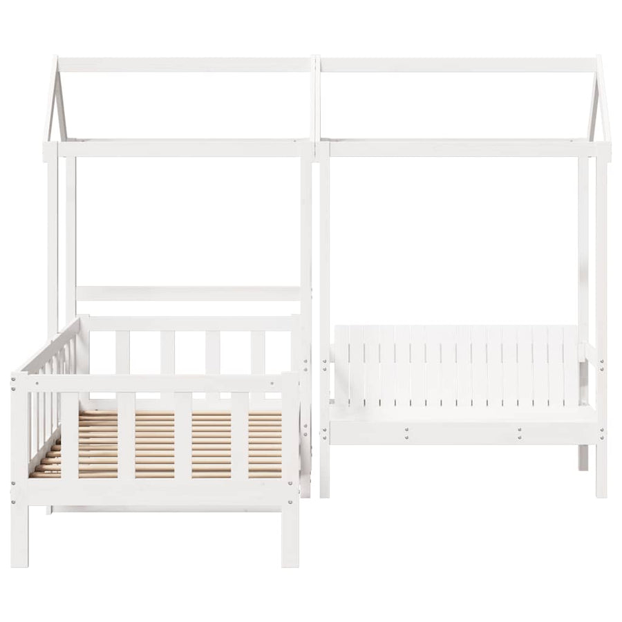 Kinderbed Met Huisje En Bankje Massief Grenenhout 80 x 200 cm Wit