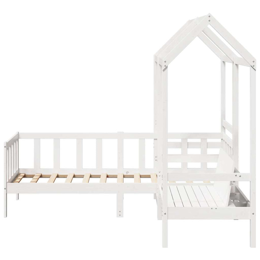 Kinderbed Met Huisje En Bankje Massief Grenenhout 80 x 200 cm Wit