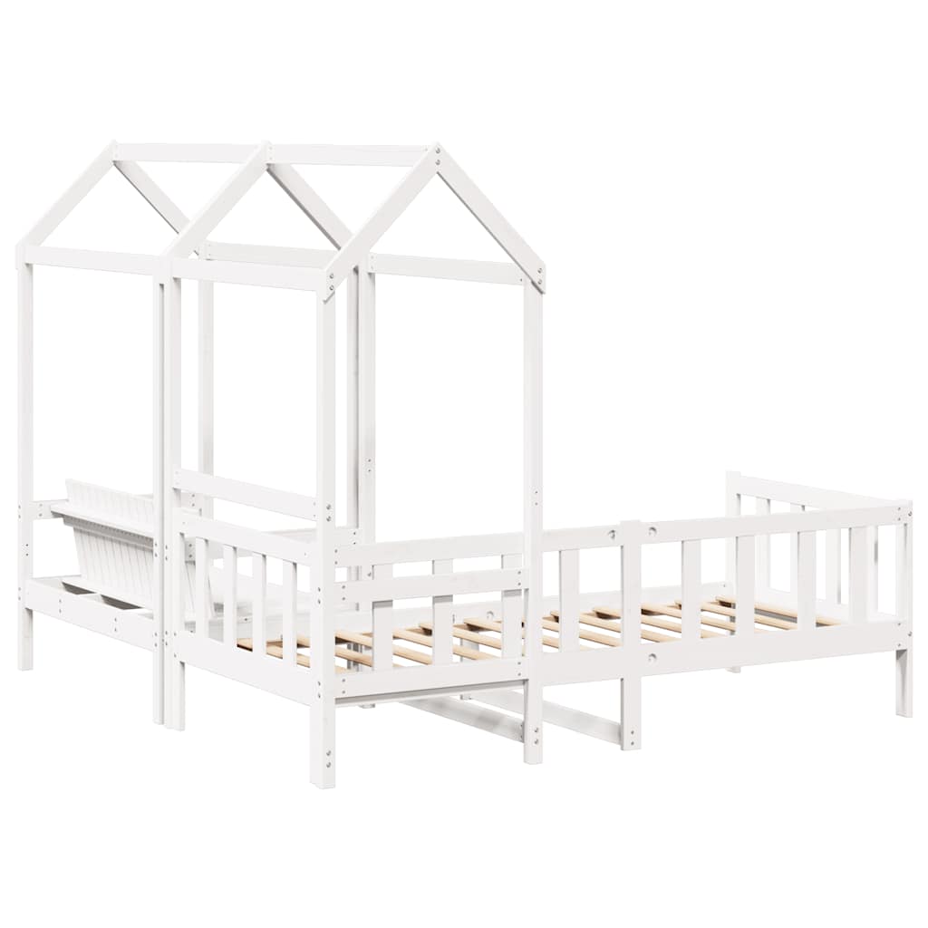 Kinderbed Met Huisje En Bankje Massief Grenenhout 80 x 200 cm Wit