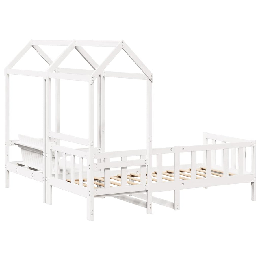 Kinderbed Met Huisje En Bankje Massief Grenenhout 80 x 200 cm Wit