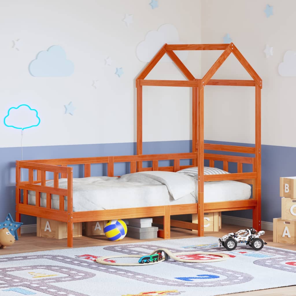 Kinderbed met huisje massief grenenhout wasbruin 90x200 cm
