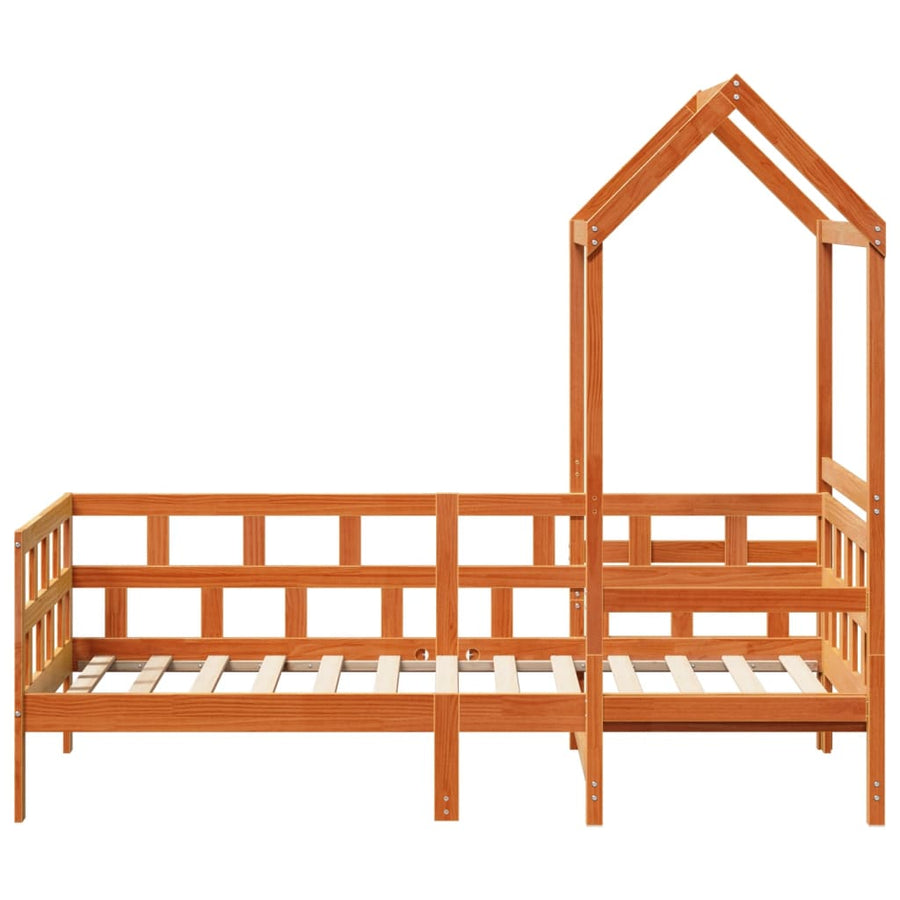 Kinderbed met huisje massief grenenhout wasbruin 90x200 cm