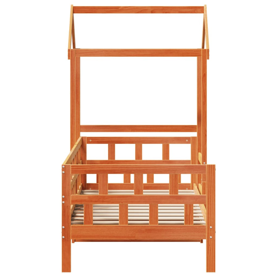 Kinderbed met huisje massief grenenhout wasbruin 90x200 cm