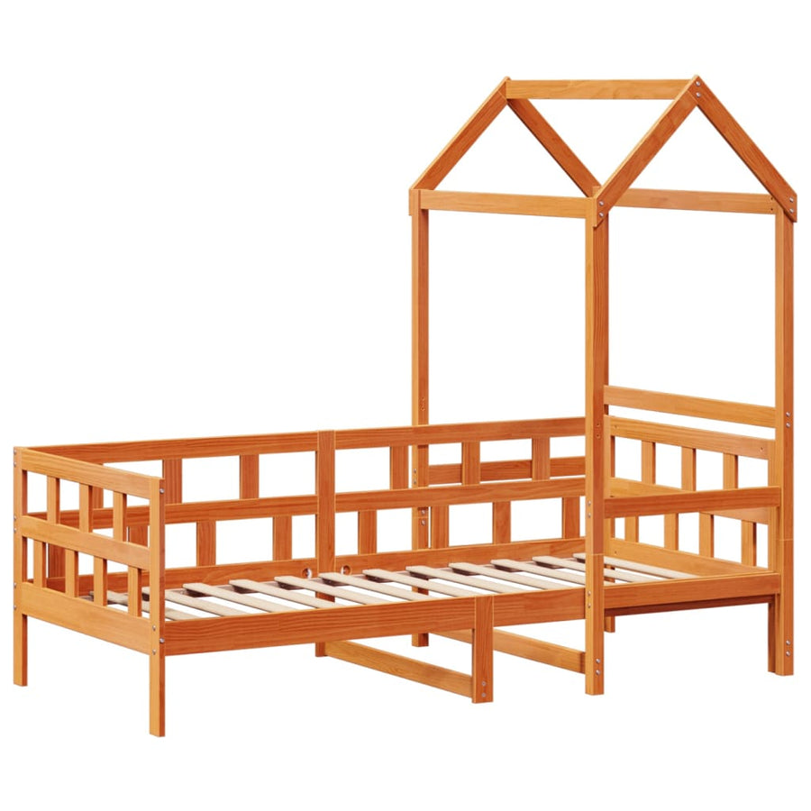 Kinderbed met huisje massief grenenhout wasbruin 80x200 cm