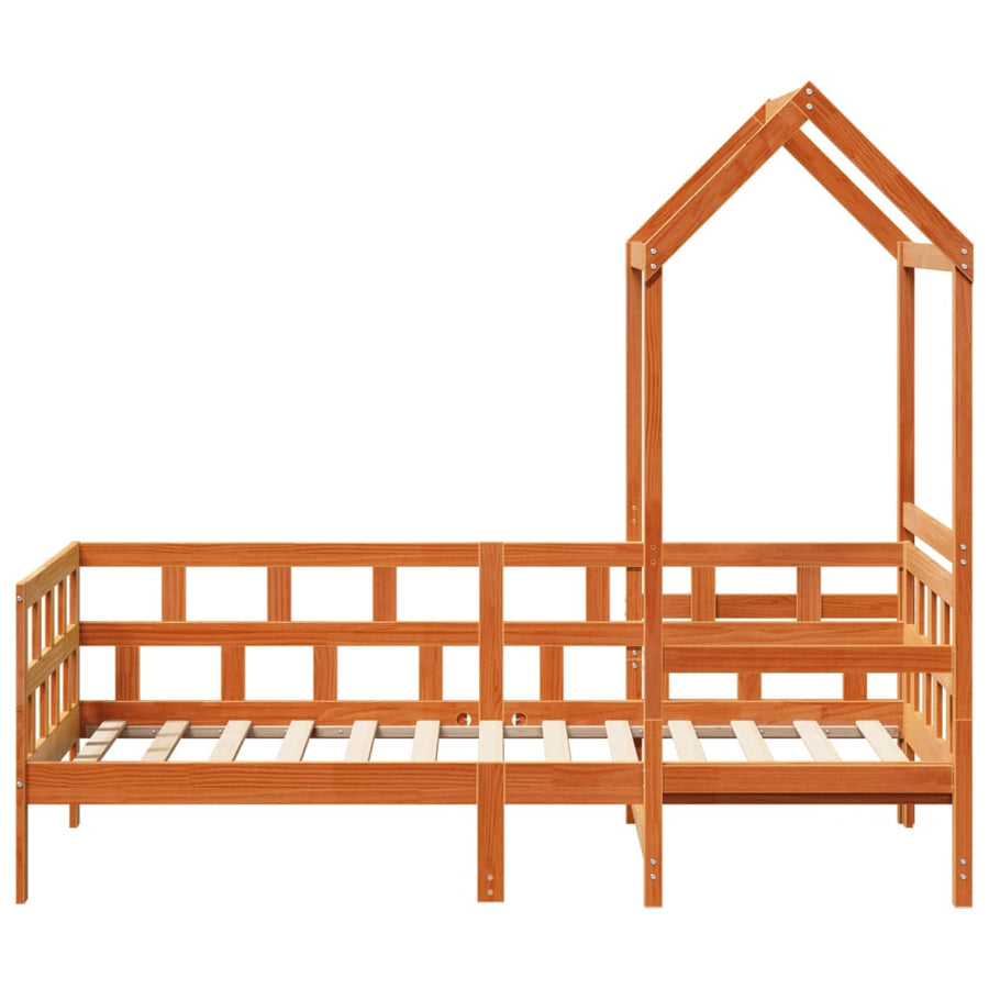 Kinderbed met huisje massief grenenhout wasbruin 80x200 cm