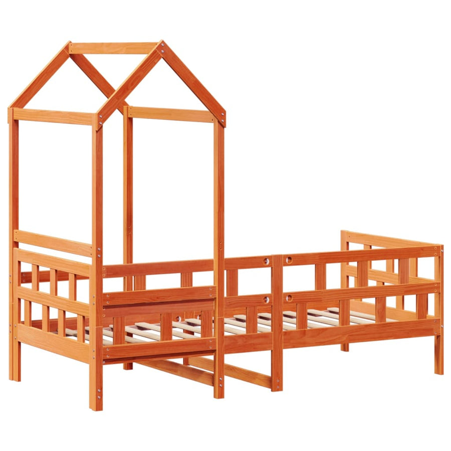 Kinderbed met huisje massief grenenhout wasbruin 80x200 cm