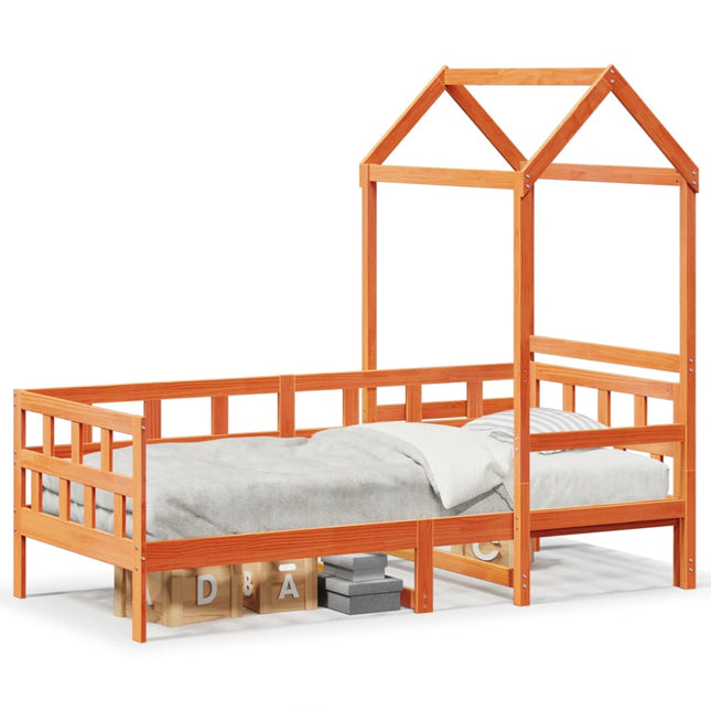 Kinderbed met huisje massief grenenhout wasbruin 90x190 cm