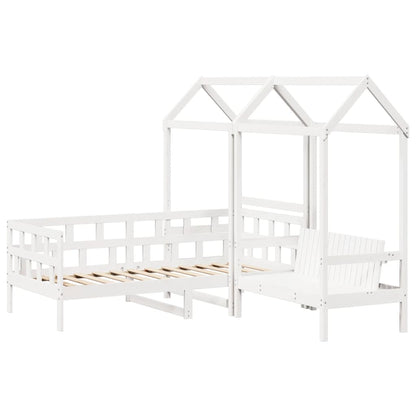Kinderbedset met huisje massief grenenhout wit 80x200 cm