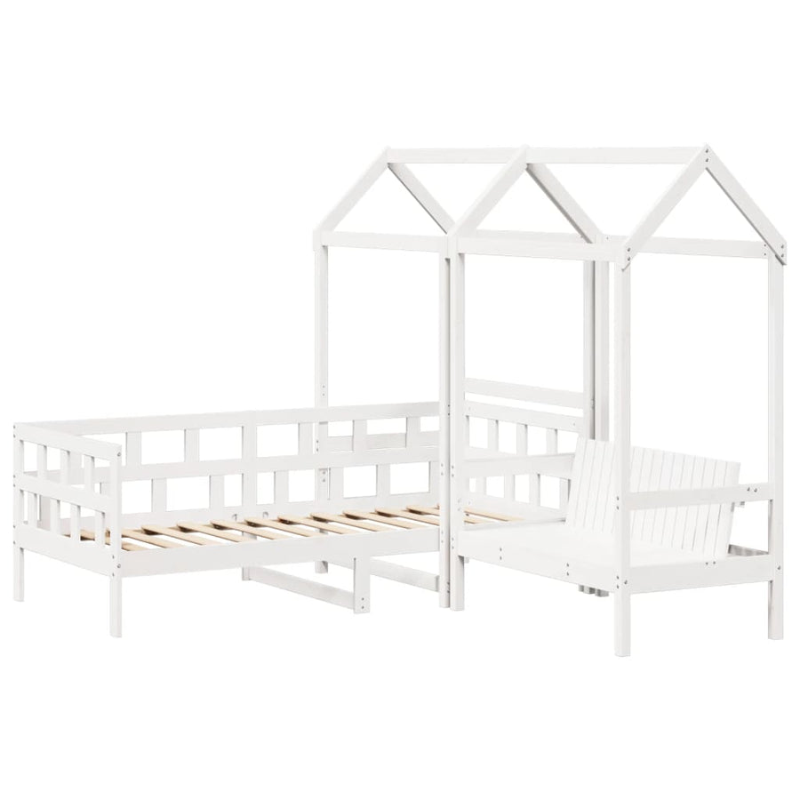 Kinderbedset met huisje massief grenenhout wit 80x200 cm