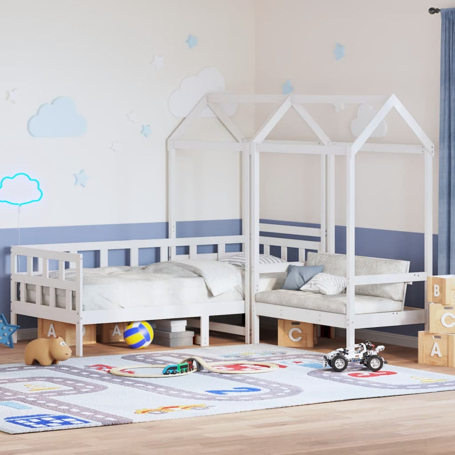 Kinderbedset met huisje massief grenenhout wit 80x200 cm